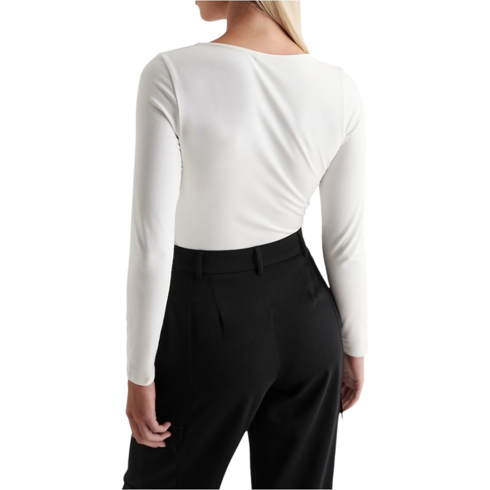 Express Body Contour Bodysuit Womens XL White Long Sleeve Scoop Neck Thong Cut - Picture 3 of 6